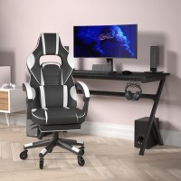 X40 Gaming Chair Racing Computer Chair with Fully Reclining Back/Arms and Transparent Roller Wheels, Slide-Out Footrest, - White