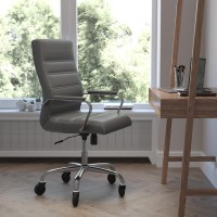 Whitney High Back Gray LeatherSoft Executive Swivel Office Chair with Chrome Frame, Arms, and Transparent Roller Wheels