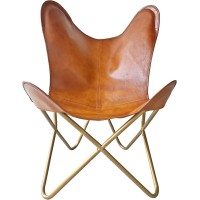 Skado Home D?Cor Genuine Leather Butterfly Arm Chair-Handmade With Brown Cover - Tan