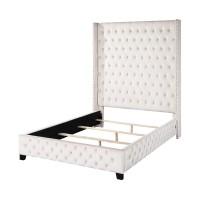 Acme Fabrice Tufted Velvet Eastern King Bed With Nailhead Trim In Beige