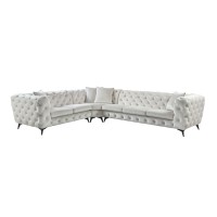 Acme Furniture Atronia Sectional Sofa w/4 Pillows in Beige Fabric