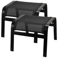 Deguifei Patio Footstools Outdoor Foot Rest Aluminum Patio Ottomans Portable Seat Wicker Furniture Stackable Ottoman 2 Pieces Black