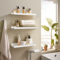 Annecy Floating Shelves Wall Mounted Set Of 3 16 Inch White Rustic Wood Shelves For Wall Wall Storage Shelves With Guardrail D