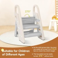 Onasti Foldable Toddler Step Stop For Bathroom Sink, Adjustable 3 Step Stool For Kids Toilet Potty Training Stool With Handles, Child Kitchen Counter Stool Helper, Plastic Ladder For Toddlers Grey