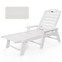 Ciokea Chaise Lounge Chair Outdoor With Wood Texture, Adjustable 5-Position Chaise Lounge Outdoor, Patio Lounge Chair For Poolside Backyard, White