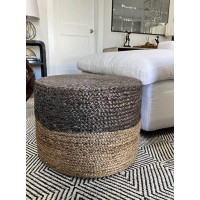S & L Homes Pouf Ottoman - 100% Jute Braided Footrest Pouf Hand Knitted Traditional Cord Boho Pouffe For Living Room, Bedroom, Nursery, Patio, Lounge Colorblock - Natural Grey (20?20?10?