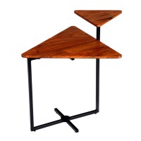 geo collection 21 Inch Triangular Acacia Wood Accent End Table with 2 Tier Tabletops, Brown, Black(D0102H71T8P)