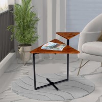 geo collection 21 Inch Triangular Acacia Wood Accent End Table with 2 Tier Tabletops, Brown, Black(D0102H71T8P)