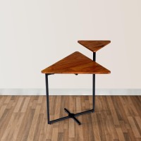 geo collection 21 Inch Triangular Acacia Wood Accent End Table with 2 Tier Tabletops, Brown, Black(D0102H71T8P)