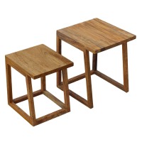 18, 15 Inch Rectangular 2 Piece Mango Wood Nesting Side Table Set with grain Details, Brown(D0102H713NP)