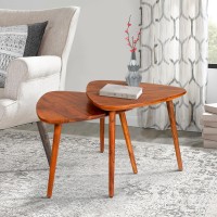 18 16 Inch 2 Piece grain guitar Pick Style Nesting Side Table Set Acacia Wood Brown(D0102H713DP)