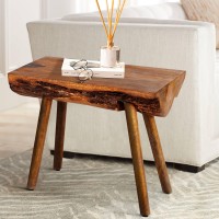 18 Inch Rectangular Mango Wood Accent Side Table with Live Edge Log Top Warm Brown(D0102H713Z8)