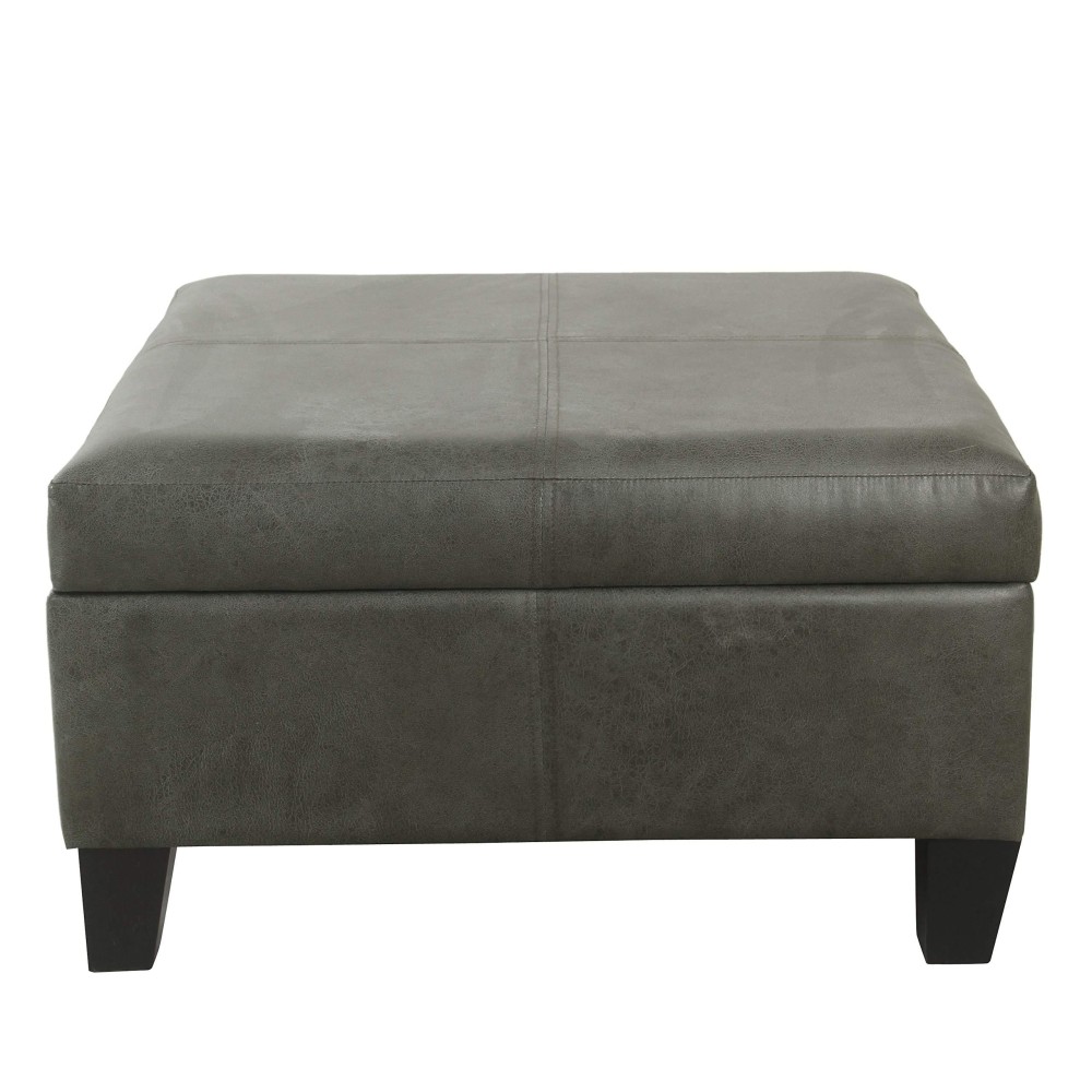 Homepop Home Decor K2380-E903 Luxury Large Faux Leather Square Storage Ottoman Ottoman With Storage For Living Room & Bedroom, Grey