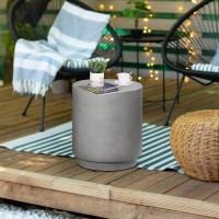 Homcom Round Side Table Lightweight Accent Table With Concrete Finish End Table With 4 Adjustable Feet For Indoor Outdoor Da