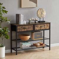 Lifewit 39.4??Console Entryway Table With 2 Fabric Drawers,3-Tier Industrial Sofa Table With Storage Shelves For Hallway, Living Room,Bedroom,Wood Top, Metal Frame, Rustic Brown, Easy Assembly