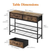 Lifewit 39.4??Console Entryway Table With 2 Fabric Drawers,3-Tier Industrial Sofa Table With Storage Shelves For Hallway, Living Room,Bedroom,Wood Top, Metal Frame, Rustic Brown, Easy Assembly