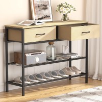 Lifewit 39.4??Console Entryway Table With 2 Fabric Drawers,3-Tier Industrial Sofa Table With Storage Shelves For Hallway, Living Room,Bedroom,Wood Top, Metal Frame, Grey Oak, Easy Assembly