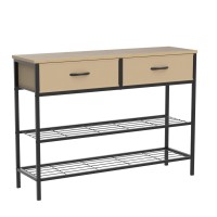 Lifewit 39.4??Console Entryway Table With 2 Fabric Drawers,3-Tier Industrial Sofa Table With Storage Shelves For Hallway, Living Room,Bedroom,Wood Top, Metal Frame, Grey Oak, Easy Assembly