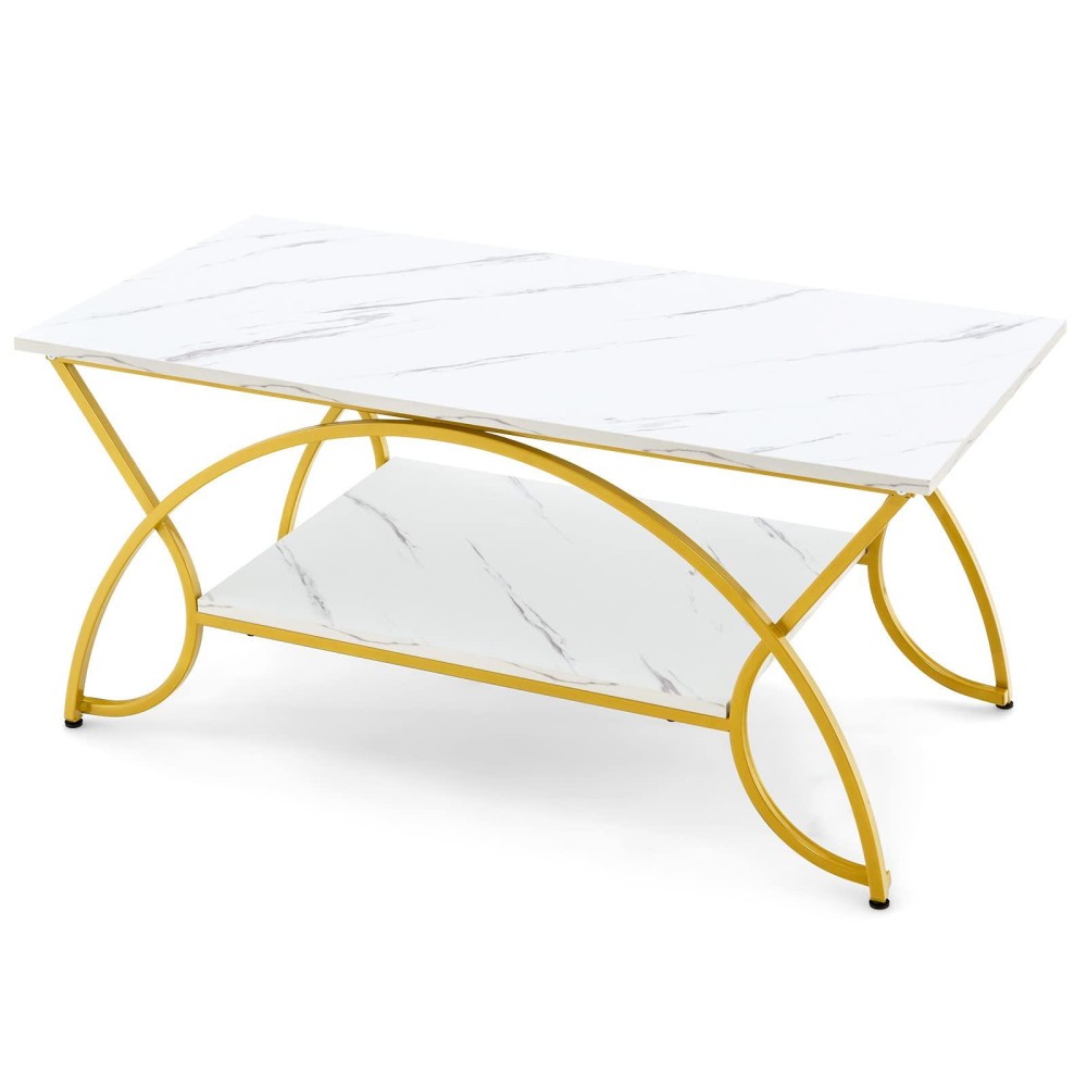 Casart Coffee Table, Faux Marble Accent Tea Tables, Rectangular Snack Center Tables Wood Sofa Tables For Living Room Bedroom Office