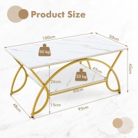Casart Coffee Table, Faux Marble Accent Tea Tables, Rectangular Snack Center Tables Wood Sofa Tables For Living Room Bedroom Office