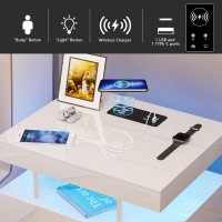 Hnebc Auto Led Nightstand With Wireless Charging Station & Usb Ports,High Gloss Bedside Tables With 2 Drawers,Floating Nightstand With 3 Color & Adjustable Brightness Embedded Led Light Strip