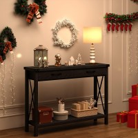 IDEALHOUSE Console Table with 2 Drawers, Farmhouse Sofa Table with Storage Shelf, Accent Wood Entryway Table for Living Room, Hallway, Foyer-Black