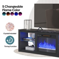 Bestier Electric Fireplace Tv Stand For 75 Inch Tv, Led Entertainment Center With Glass Shelves For Living Room Morden 70 Inch Tv Cabinet Black Marble