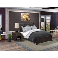 East West Furniture Cordova 2Piece Queen Bedroom Set Includes a Wooden Bed Frame and a Mid Century Modern Nightstand with a Dra