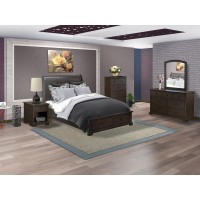 East West Furniture Cordova 5Pc Bedroom Set Consists of a Wooden Queen Bed Modern Dresser Bedroom Mirror Wooden Chest and a