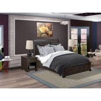 East West Furniture Cordova 3Piece Queen Bedroom Set Contains a Wooden Platform Bed and 2 Midcentury Modern Nightstand with a D