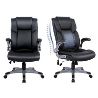 Colamy Leather Executive Office Chair High Back Home Computer Desk Chair With Padded Flipup Arms Adjustable Tilt Lock Swivel