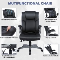 Colamy Leather Executive Office Chair High Back Home Computer Desk Chair With Padded Flipup Arms Adjustable Tilt Lock Swivel