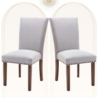 Colamy Upholstered Parsons Dining Chairs Set Of 2, Fabric Dining Room Kitchen Side Chair With Nailhead Trim And Wood Legs - Light Grey