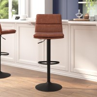 Hughes Commercial Grade Modern MidBack Adjustable Height LeatherSoft Channel Stitched Barstools Set of 2 Cognac