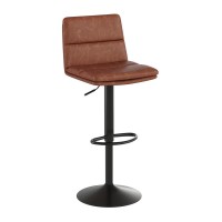 Hughes Commercial Grade Modern MidBack Adjustable Height LeatherSoft Channel Stitched Barstools Set of 2 Cognac