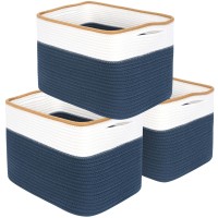 Mintwood Design 3-Pack Storage Baskets For Shelves, Playroom And Classroom Storage Basket, Book Basket, Decorative Storage Cube Bins, Woven Closet Organizers, Baby Nursery Baskets, Prussian Blue