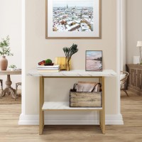 Goflame Gold Console Table 2 Tier, 48??Narrow Sofa Table With White Faux Marble Top, Gold Steel Frame & Open Shelf, Entry Table, Modern Entryway Table For Living Room, Hallway, Entrance
