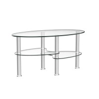 Multigot Glass Coffee Table, 3-Tier Transparent Clear End Table With Metal Legs, Oval Shaped Sofa Side Table For Living Room Patio Office (Transparent)