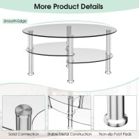 Multigot Glass Coffee Table, 3-Tier Transparent Clear End Table With Metal Legs, Oval Shaped Sofa Side Table For Living Room Patio Office (Transparent)