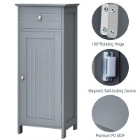 Multigot Bathroom Floor Cabinet, Wood Storage Cupboard With Drawer, Adjustable Shelf & Magnetic Door, Freestanding Toilet Organizer Unit For Bedroom Living Room Entryway(Grey,7-Position Adjustable)