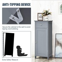 Multigot Bathroom Floor Cabinet, Wood Storage Cupboard With Drawer, Adjustable Shelf & Magnetic Door, Freestanding Toilet Organizer Unit For Bedroom Living Room Entryway(Grey,7-Position Adjustable)