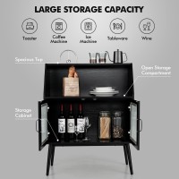Petsite Sideboard Buffet Storage Cabinet, Kitchen Accent Console Table With Open Shelf & Tempered Glass Door For Dining Room Hallway, Black