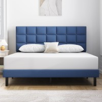 Molblly Full Bed Frame Upholstered Platform With Headboard And Strong Wooden Slats,Non-Slip And Noise-Free,No Box Spring Needed, Easy Assembly,Dark Blue