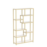 Tribesigns Bookshelf Bookcase, Gold 8-Open Shelf Etagere Bookcase With Faux Marble, Modern Book Shelves Display Shelf Storage Organizer For Home Office