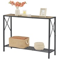 Tajsoon Console Table 2Tier Industrial Entryway Table 418 L Narrow Sofa Table With Shelves Entrance Table For Entryway H