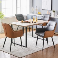 Ofcasa Dining Chairs Set Of 2 Grey Brown Faux Leather Leisure Living Room Chairs With Arms Backrest And Metal Legs Upholstered Lounge Armchairs For Home Office Kitchen Dining Room Reception