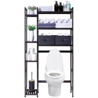 Homde Over The Toilet Storage With Basket And Drawer Bamboo Bathroom Organizer With Adjustable Shelf Waterproof Feet Pad Spa