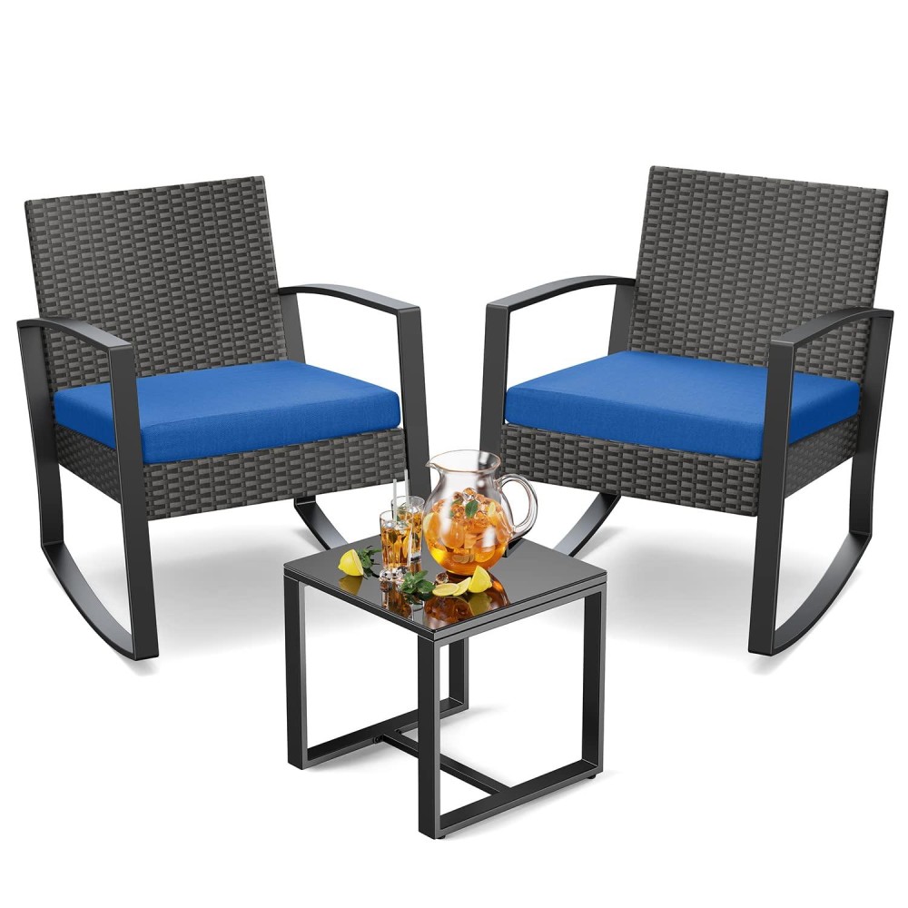 Patio Furniture Set 3 Pieces Rattan Rocking Patio Chairs Modern Outdoor Bistro Table And Chairs Conversation Set For Balcony P