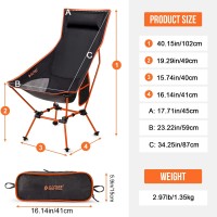 G4Free Lightweight Portable High Back Camp Chair, Folding Chair Lawn Chair Heavy Duty 330Lbs With Headrest & Pocket For Outdoor Camp Travel Beach Picnic Gardening Travel Hiking