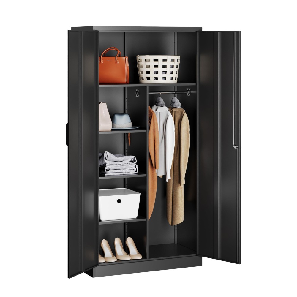 Metal Wardrobe Cabinet With Lock 72 Armoire Closet With Hanging Rod Lockable Storage Locker Black Storage Cabinet With Locking